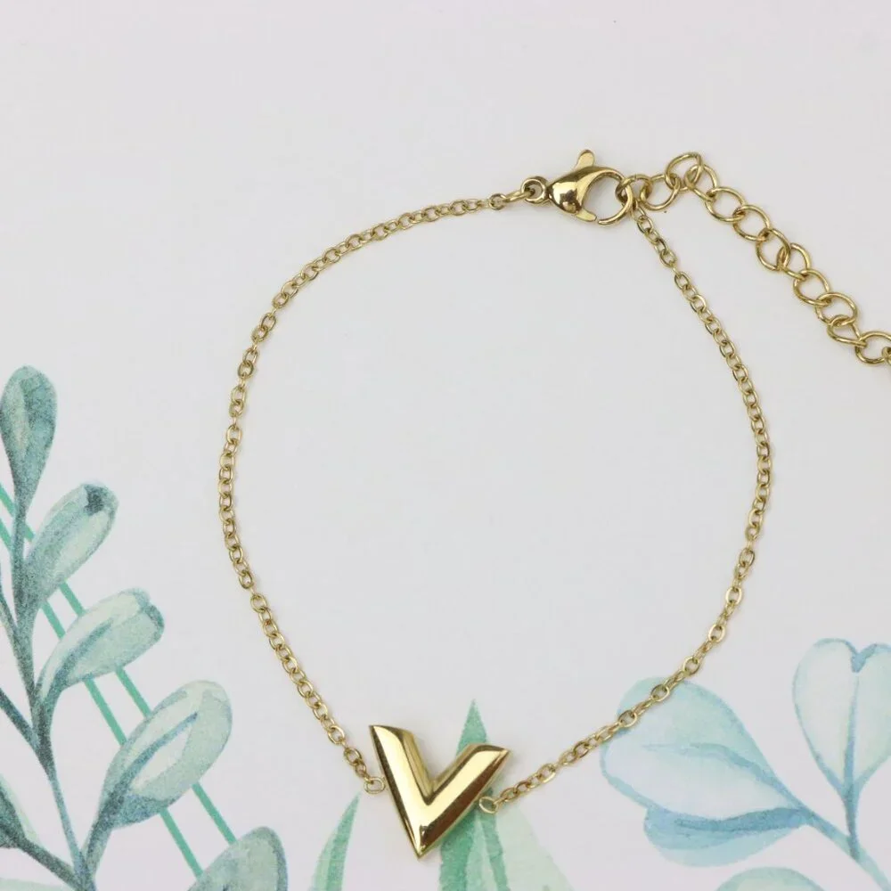 Yellow Gold Plated Chevron V Shape Charm Bracelet Adjustable, XPBL0624 - Picture 6 of 12